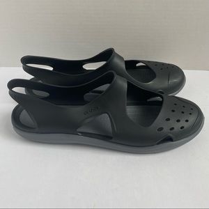 Crocs Shoes | Crocs Swiftwater Wave Sling Back Sandals 203995 Black Women Size 9